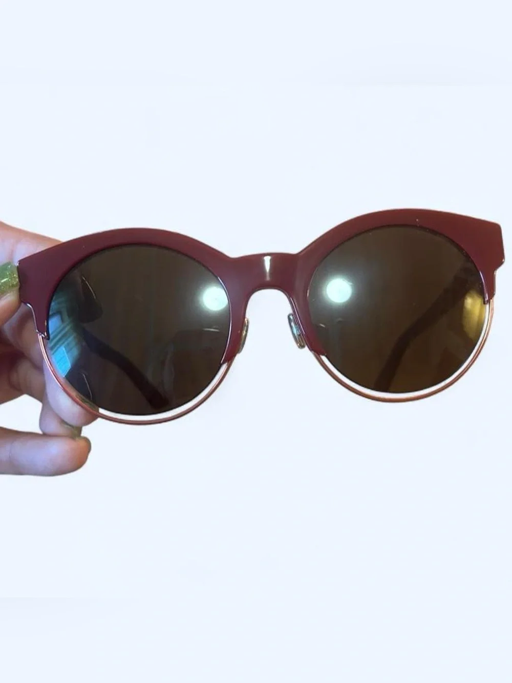 Dior Women's Round Sunglasses in Deep Red with Dark Lenses